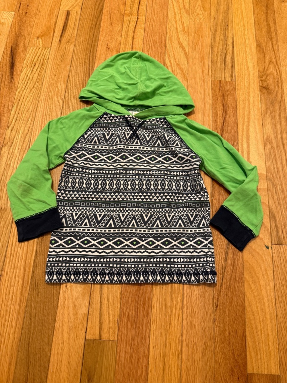 Gymboree Lime Green Hooded Raglan with Black & White Geometric Print